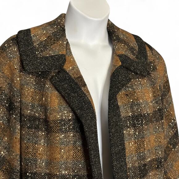 Vintage 50s 60s Brevity Original Wool Plaid Coat Fits XL/1X Dark Tweed Swing Fit - Picture 2 of 9